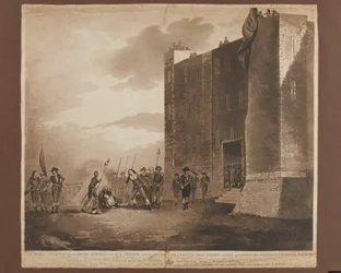 Tode von Sir Charles Lucas (ca. 1612-1648), Sir George Lisle (gest. 1648), 28. August 1648, graviert von F. Jukes, veröffentlicht 1748